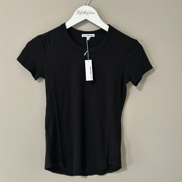 James Perse COTTON CREPE TEE Black Crewneck Modal Short Sleeve Sz 0 XS NEW - Picture 1 of 12